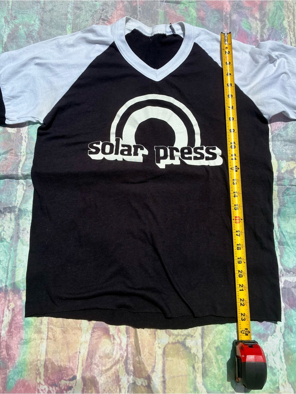 Vintage retro, rare Solar Press Black & white Raglan V-Neck Tee